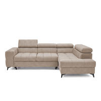 ECKSOFA PUDDING S Rechts mit Schlaffunktion 125x195 Velours Beige - Beige/Schwarz, Holz/Textil (275/177cm) - Muffo