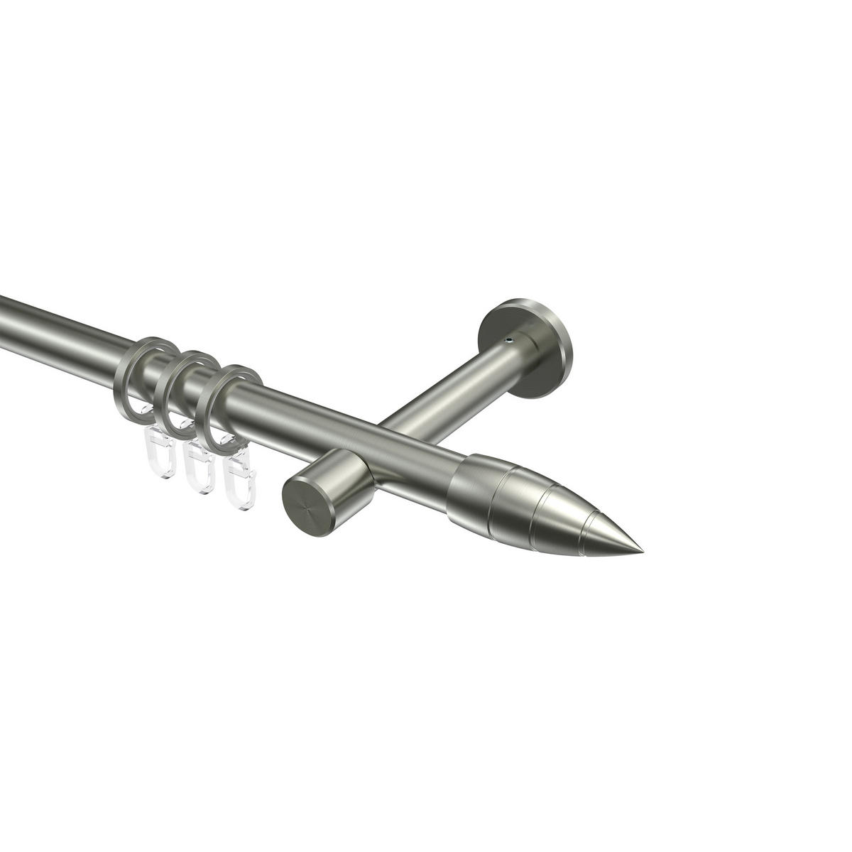 GARDINENSTANGEN-SET Prestige Samanto 400 cm (geteilt in 2 x 200 cm), 1-läufig, 20 mm Ø Edelstahl-Optik - Edelstahlfarben, Metall (400cm) - INTERDECO