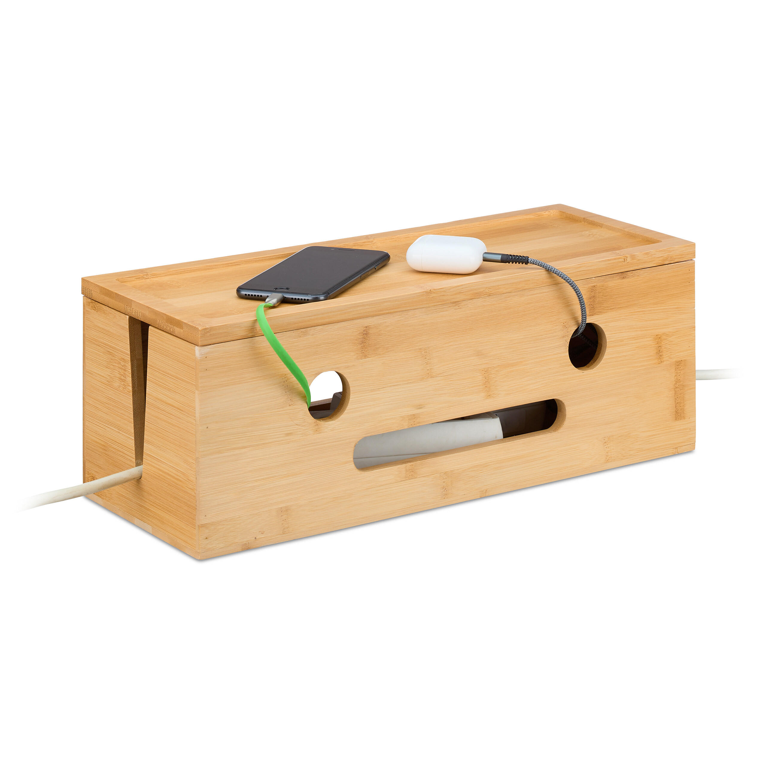 Relaxdays KABELBOX Přírodní Bambus 15,5x42x16 cm