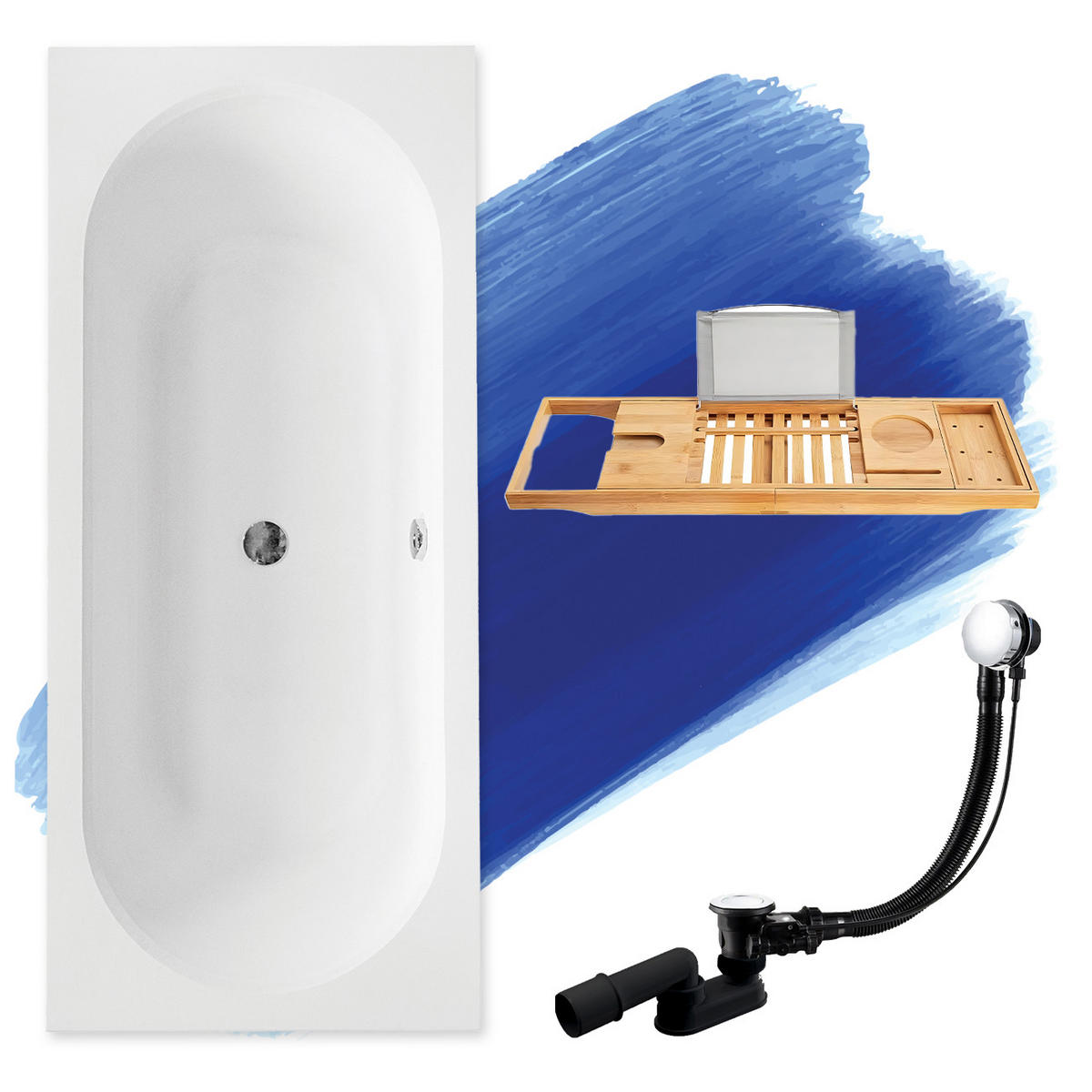 BADEWANNE Rechteck VITAE 160/75 + Ablage Ablauf Füße - Weiß, Kunststoff (75/55.5/160cm) - bad land