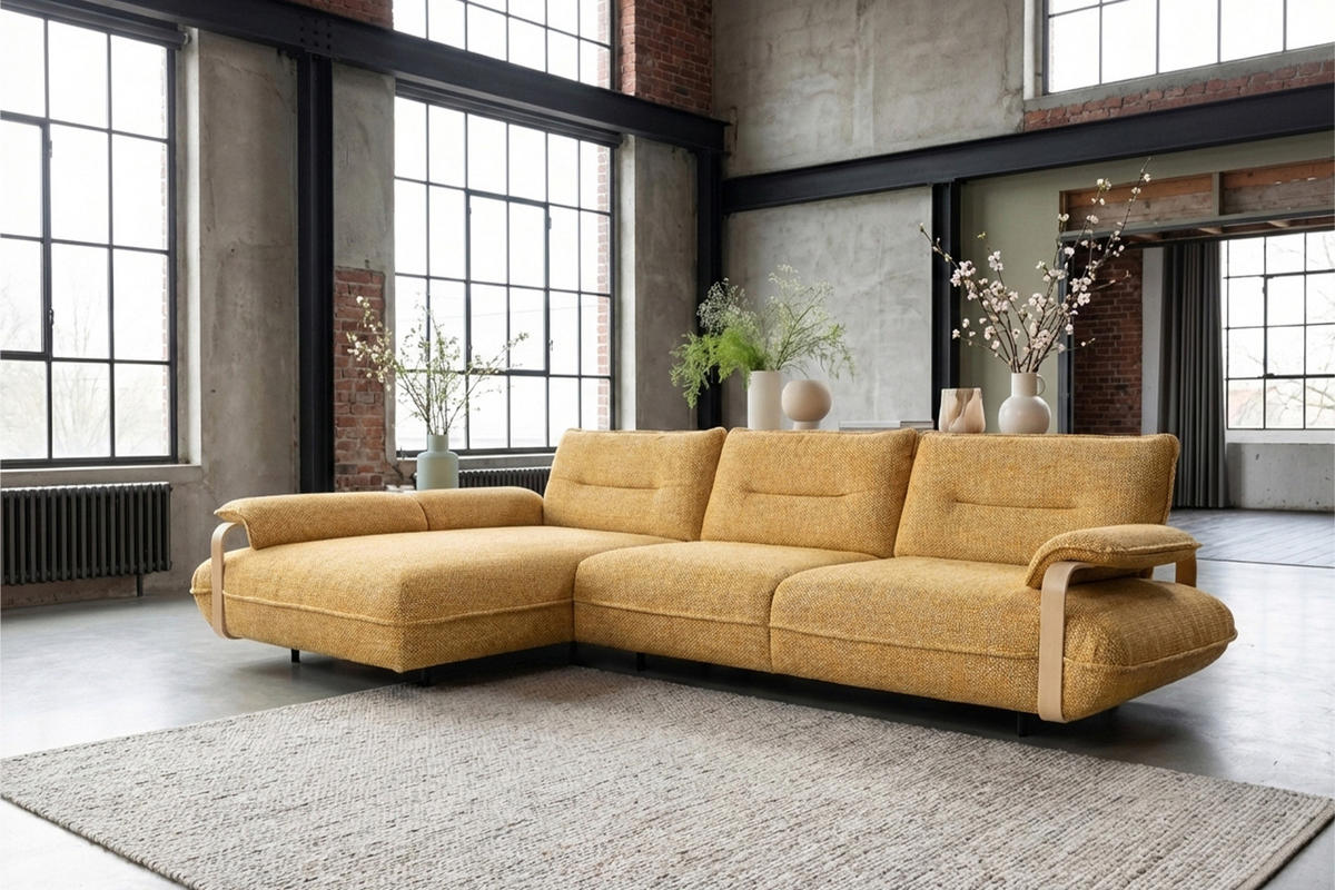 ECKSOFA ANISSA Gelb Flachgewebe - Gelb/Schwarz, Kunststoff/Textil (297/185cm) - KAWOLA