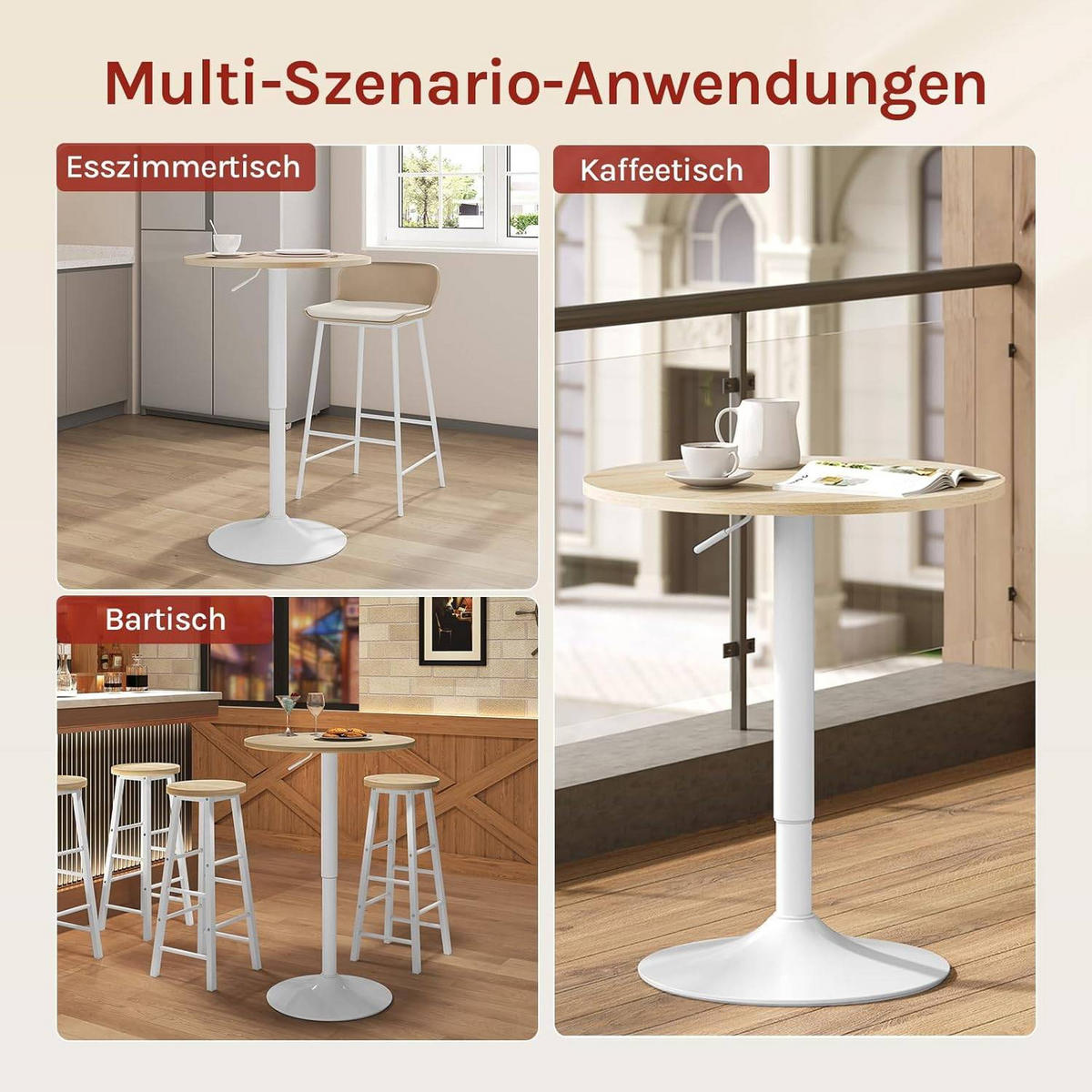 BARTISCH Stehtisch, Bistrotisch aus MDF Metall, 60x60x91cm - Hellbraun/Weiß, Holzwerkstoff/Metall (60/60/91cm) - Woltu