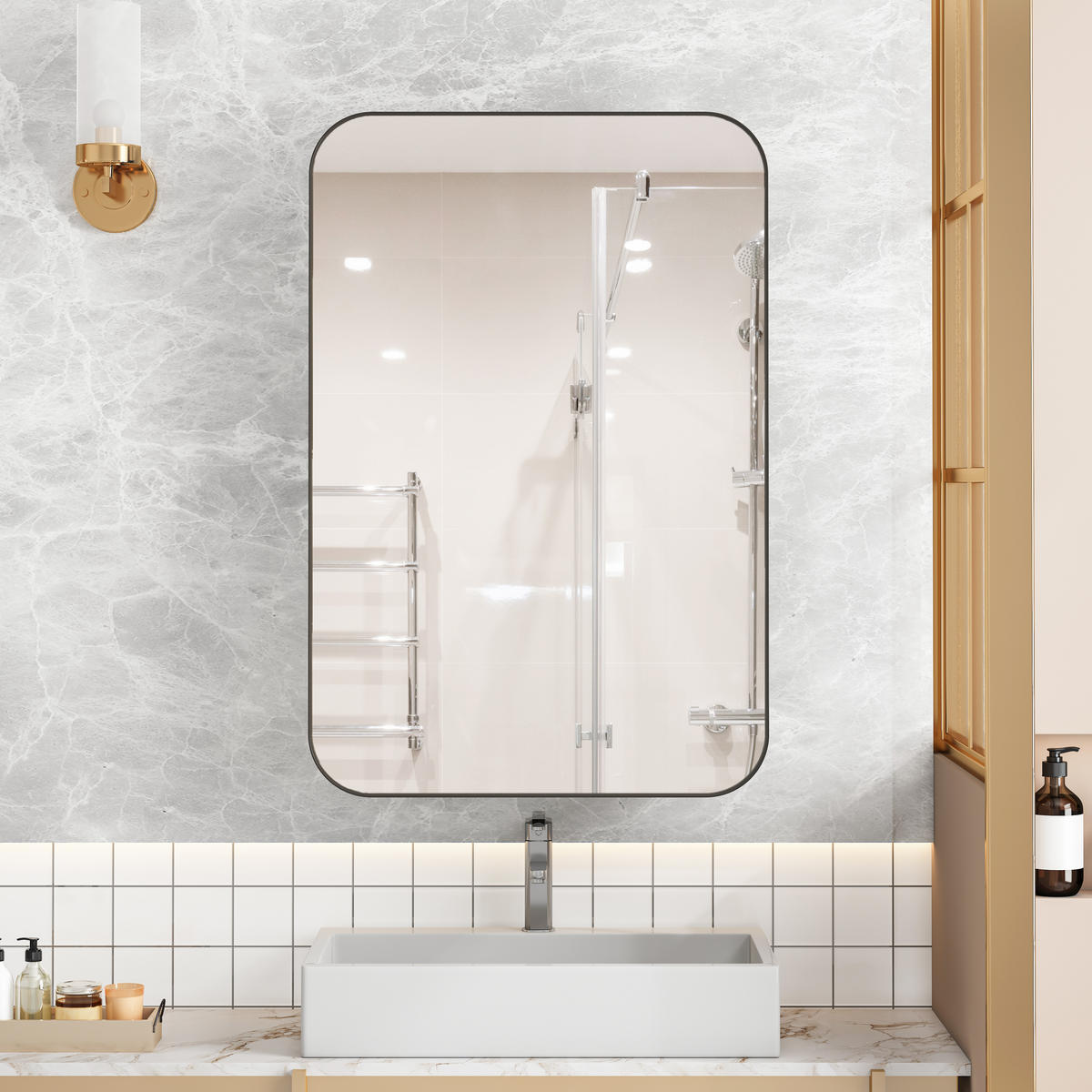 SPIEGELSCHRANK 76x51x12cm schwarz mit Aufbewahrung - Wandspiegel für Badezimmer - Schwarz, Glas (76/12/51cm) - Modfu