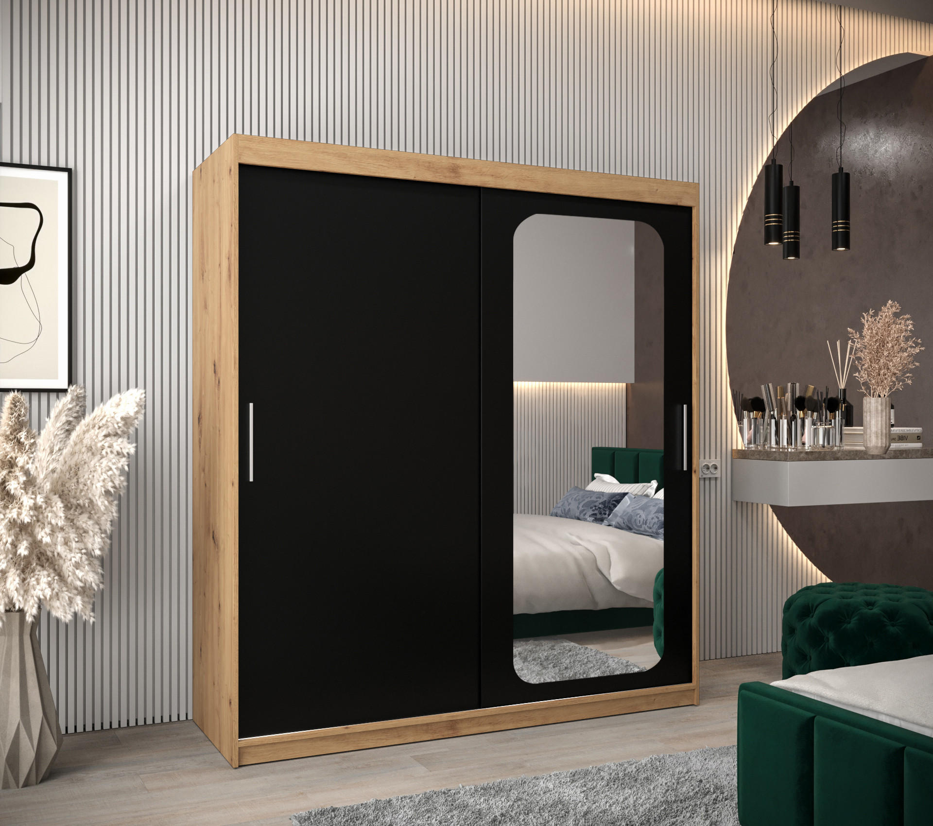 SCHWEBETÜRENSCHRANK 200/180/62 2-türig - Silberfarben/Schwarz, Holz/Kunststoff (180/200/62cm) - Abiks Möbel