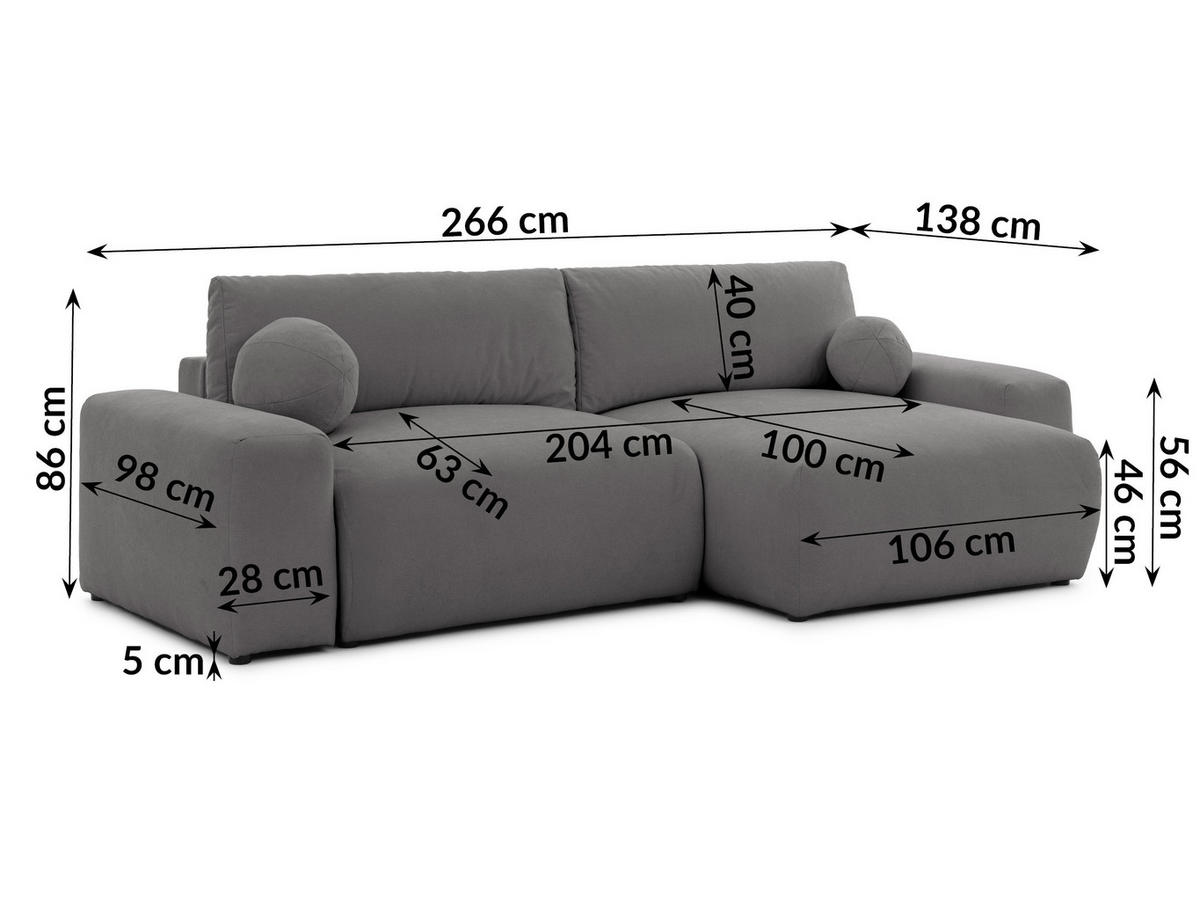 ECKSOFA Puffy mit Schlaffunktion und Bettkasten - besonders weich und puffig aus Taupe Webstoff - Ottomane rechts - Taupe/Schwarz, Holz/Kunststoff (266/138cm) - S-Style Möbel