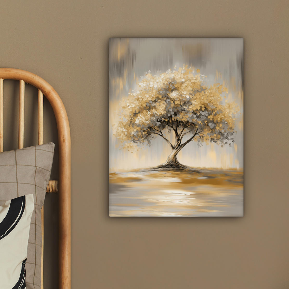 LEINWANDBILD Gemälde - Baum - Abstrakt - Blätter Room Decor 30x40 cm - Beige, Textil (30/40cm) - MuchoWow