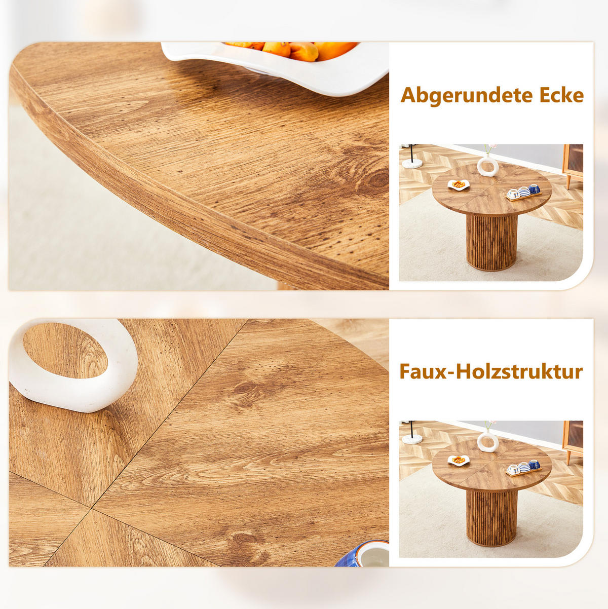 JEDÁLENSKÝ stôl z MDF, priemer 100 cm, dekor dreva, okrúhly - prírodná farba, kompozitné drevo (100/100/76cm) - BEAOK