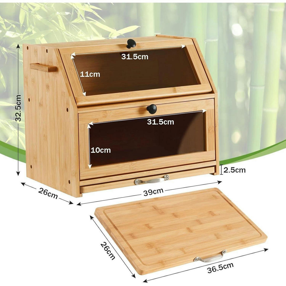 BROTKASTEN Bambus mit Schneidebrett 39x26x32,5 cm - Hellbraun, Naturmaterialien (25/32.5/39cm)