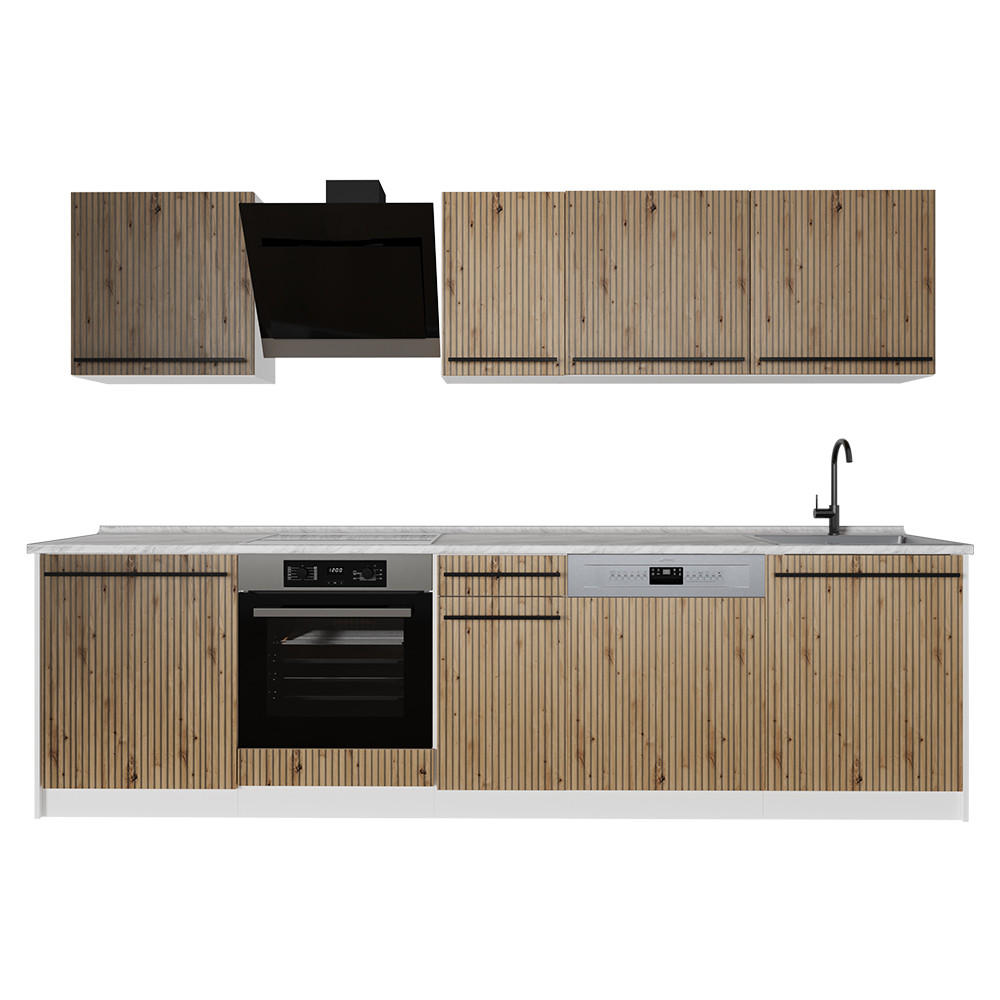 KÜCHENZEILE R-Line, Artisan-Eiche/Weiß, 280 cm Arbeitsplatte Marmor - Eiche Artisan/Weiß, Holzwerkstoff (280/206.8/60cm) - Vicco