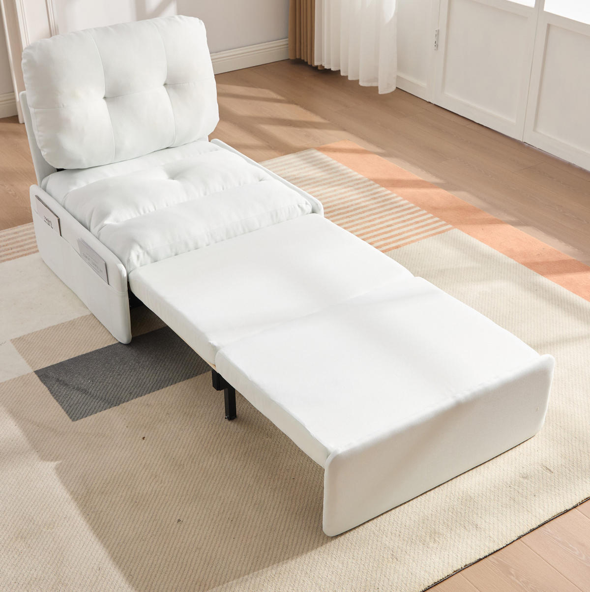 SCHLAFSESSEL 81,5/195/90 cm als 2-in-1 Ausziehbett mit Leinenbezug und Seitentaschen, Weiß - Weiß, Kunststoff (195/90/81.5cm) - Redom