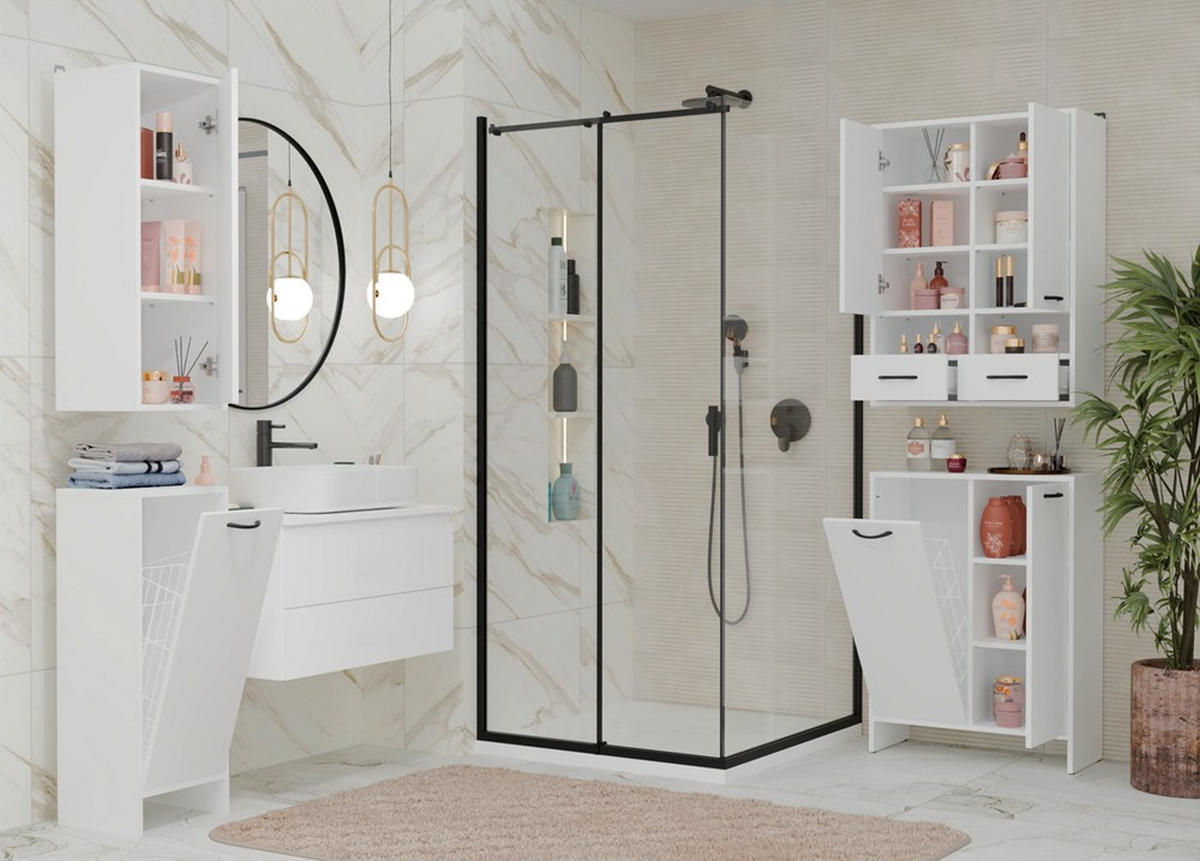 BADEZIMMERSCHRANK NINA 1D Weiß 35 x 90 x 30 cm - Weiß, Holzwerkstoff (35/90/30cm)