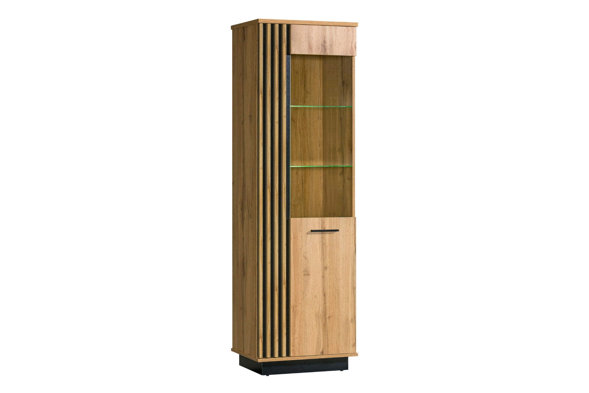 VITRINE LAMI 2 60/194/40 cm in Wotan Eiche / Schwarz Matt mit Lamellen und LED - Eiche Wotan/Schwarz, Holzwerkstoff (60/194/40cm) - Deine Möbel 24
