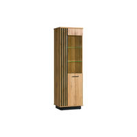 VITRINE LAMI 2 60/194/40 cm in Wotan Eiche / Schwarz Matt mit Lamellen und LED - Eiche Wotan/Schwarz, Holzwerkstoff (60/194/40cm) - Deine Möbel 24