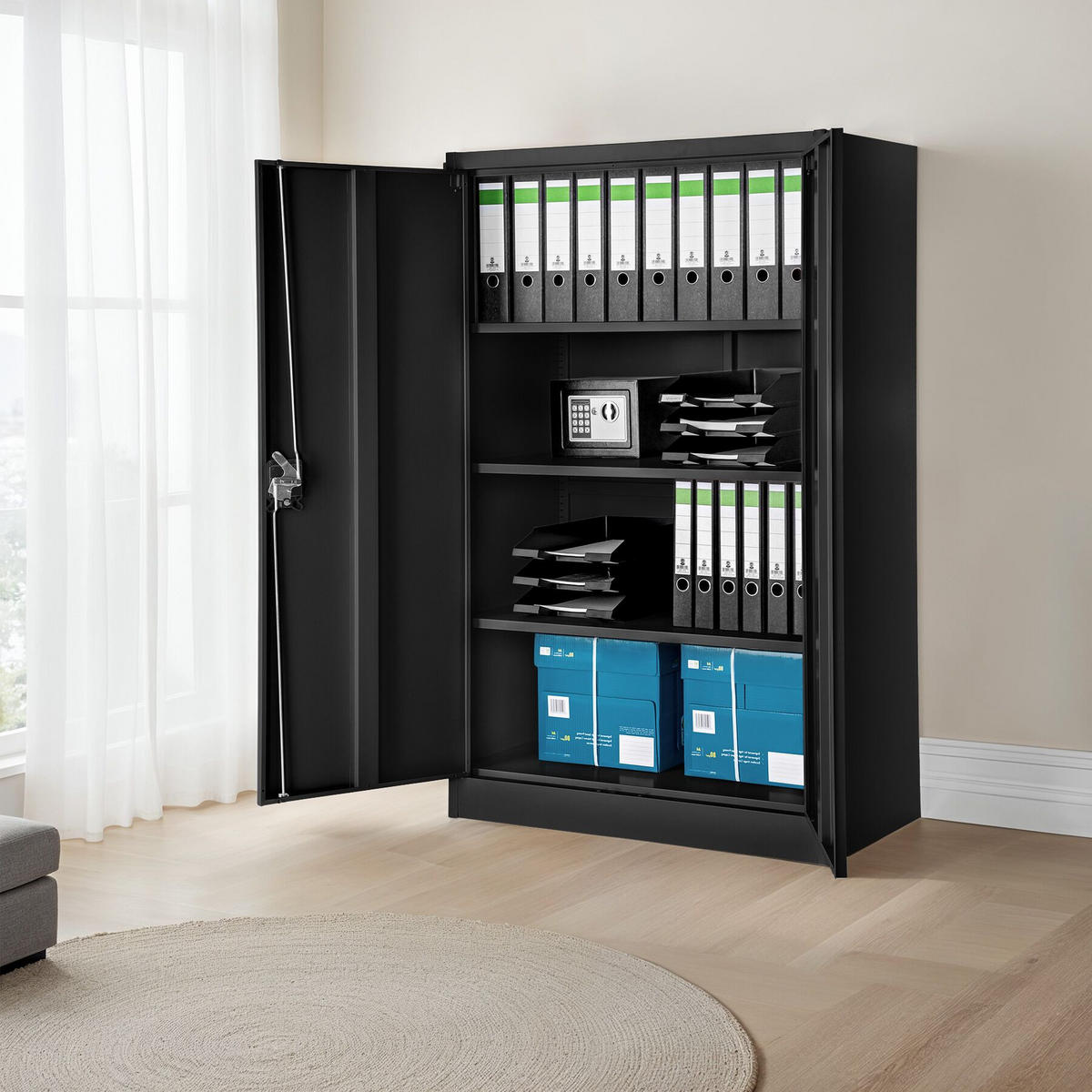 AKTENSCHRANK ,140 x 90 x 40 cm,schwarz - Schwarz, Metall (90/140/40cm) - tectake