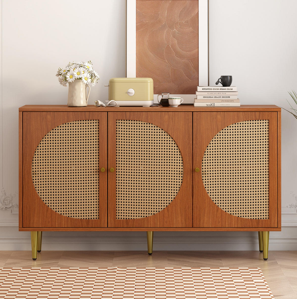 SIDEBOARD 129,8/40/76 cm Walnuss aus Spanplatte mit 3 Türen - Walnussfarben, Holzwerkstoff (129.8/76/40cm) - OKWISH