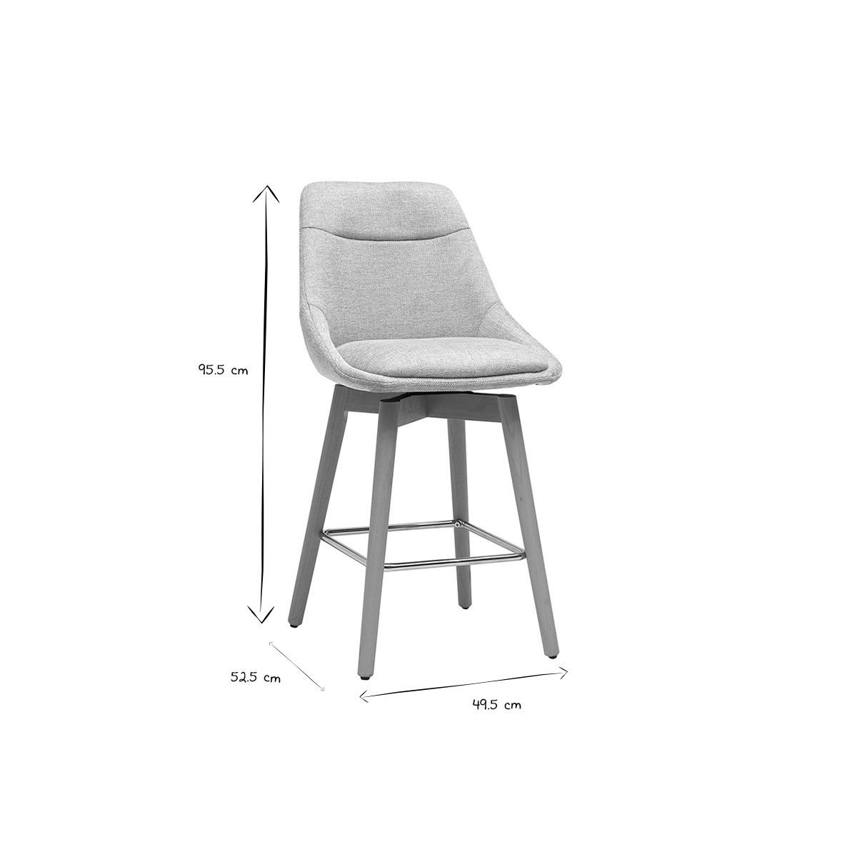 BARHOCKER mit 360° Drehfunktion aus grauem Samteffekt Stoff und hellem Holz H65 cm (2er Set) ALESS - Grau, Textil (52.5/95.5/49.5cm) - Miliboo