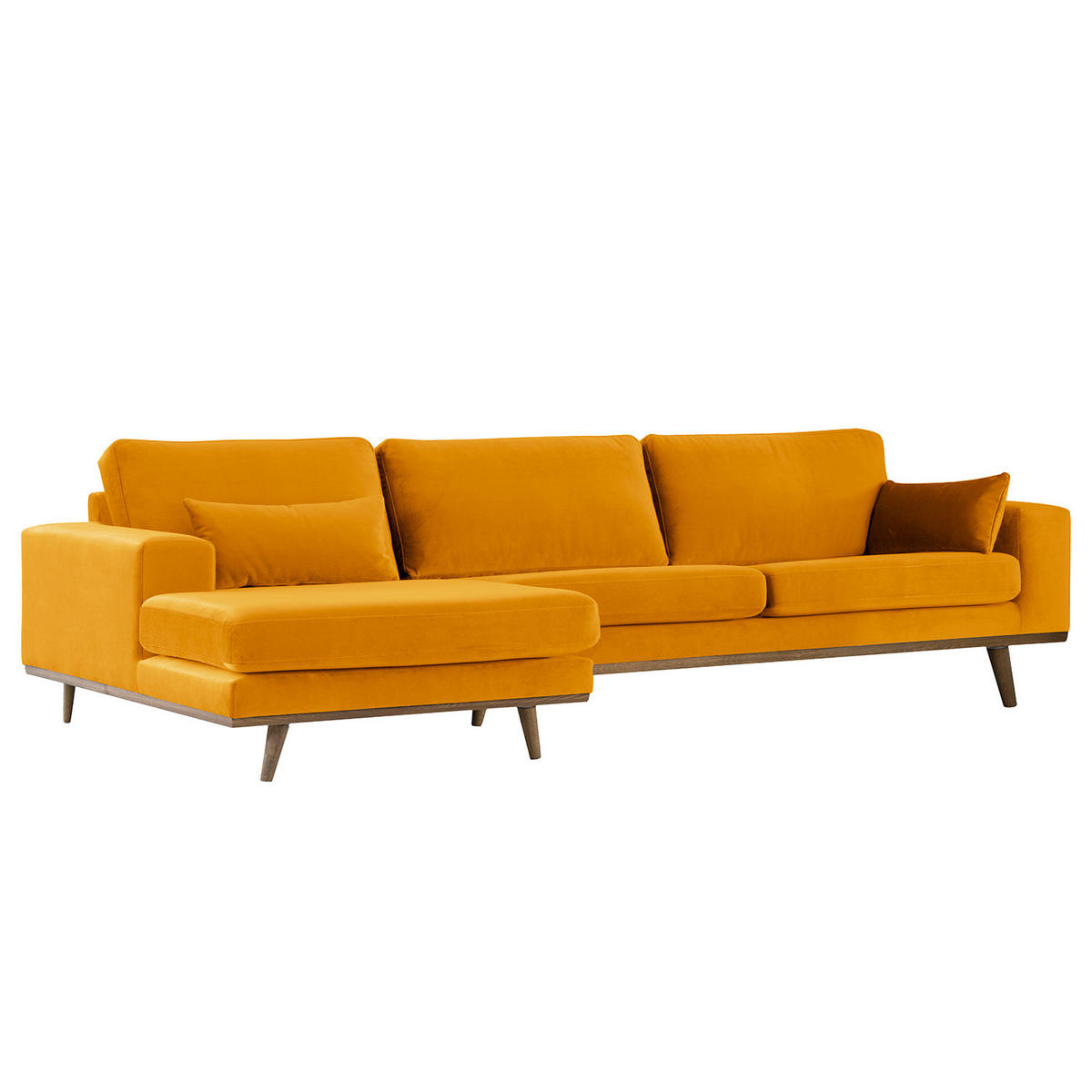 ECKSOFA mit Longchair - Eichefarben/Gelb, Eichenholz/Textil (281/153cm) - home24