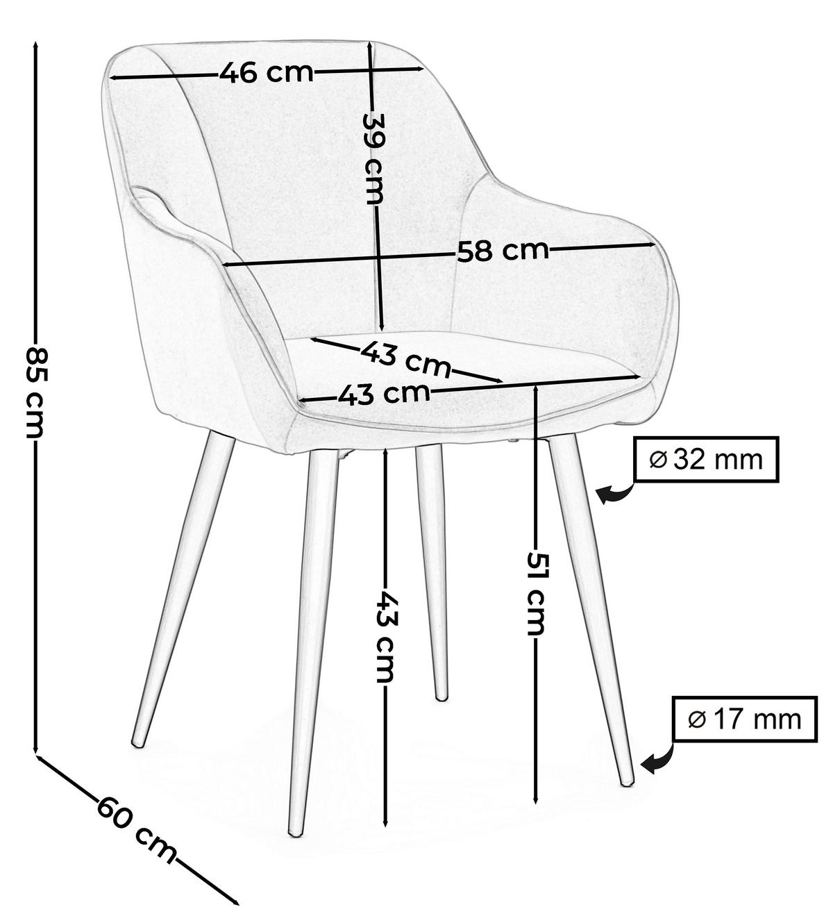 STUHL LAGO gespolsterter mit Steppung - ecru - Samt Boucle - Ecru/Schwarz, Textil/Metall (58/85/60cm) - NEW HOME
