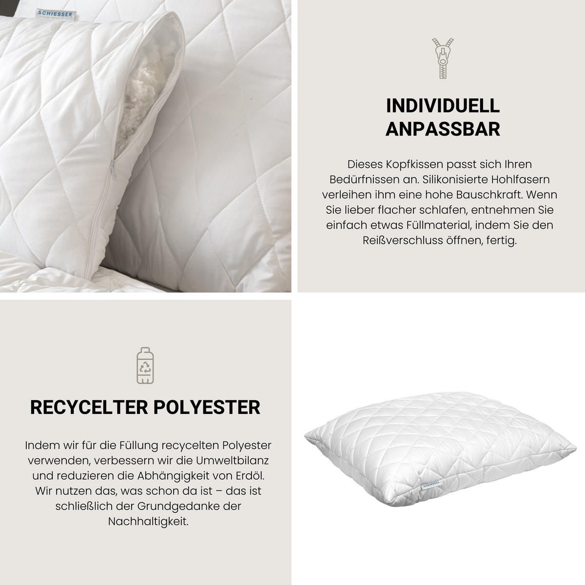 KOPFKISSEN Hygge - 80 x 80 cm - Weiß - Weiß, Textil (80/80cm) - SCHIESSER