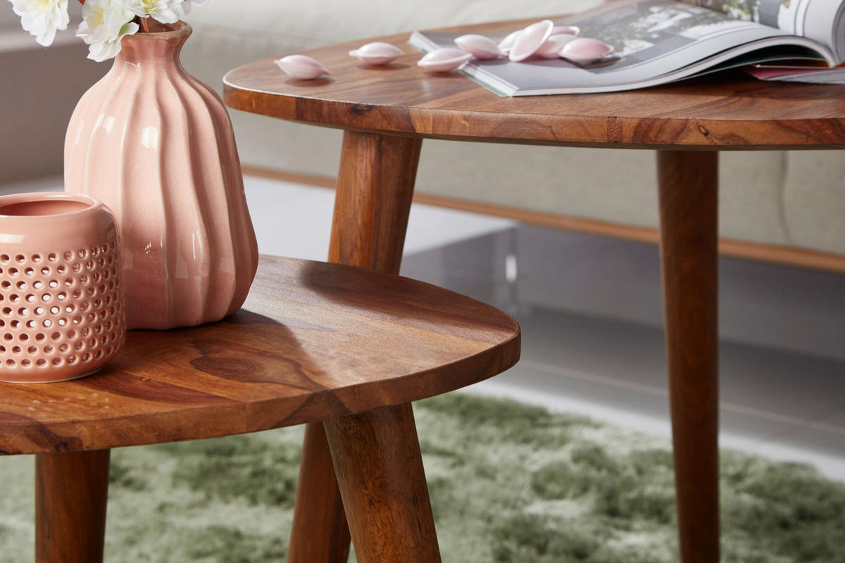 BEISTELLTISCH Set – 2-teilig Massivholz rustikal Landhausstil - Braun, Holz (60/60/54cm) - KADIMA DESIGN