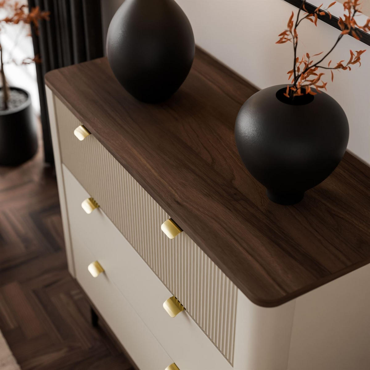 KOMMODE für das Wohnzimmer AUTUMN 3S auf hohen Beinen, Kaschmir / Nussbaum - Beige/Braun, Holzwerkstoff (90/82/40cm) - Lookway