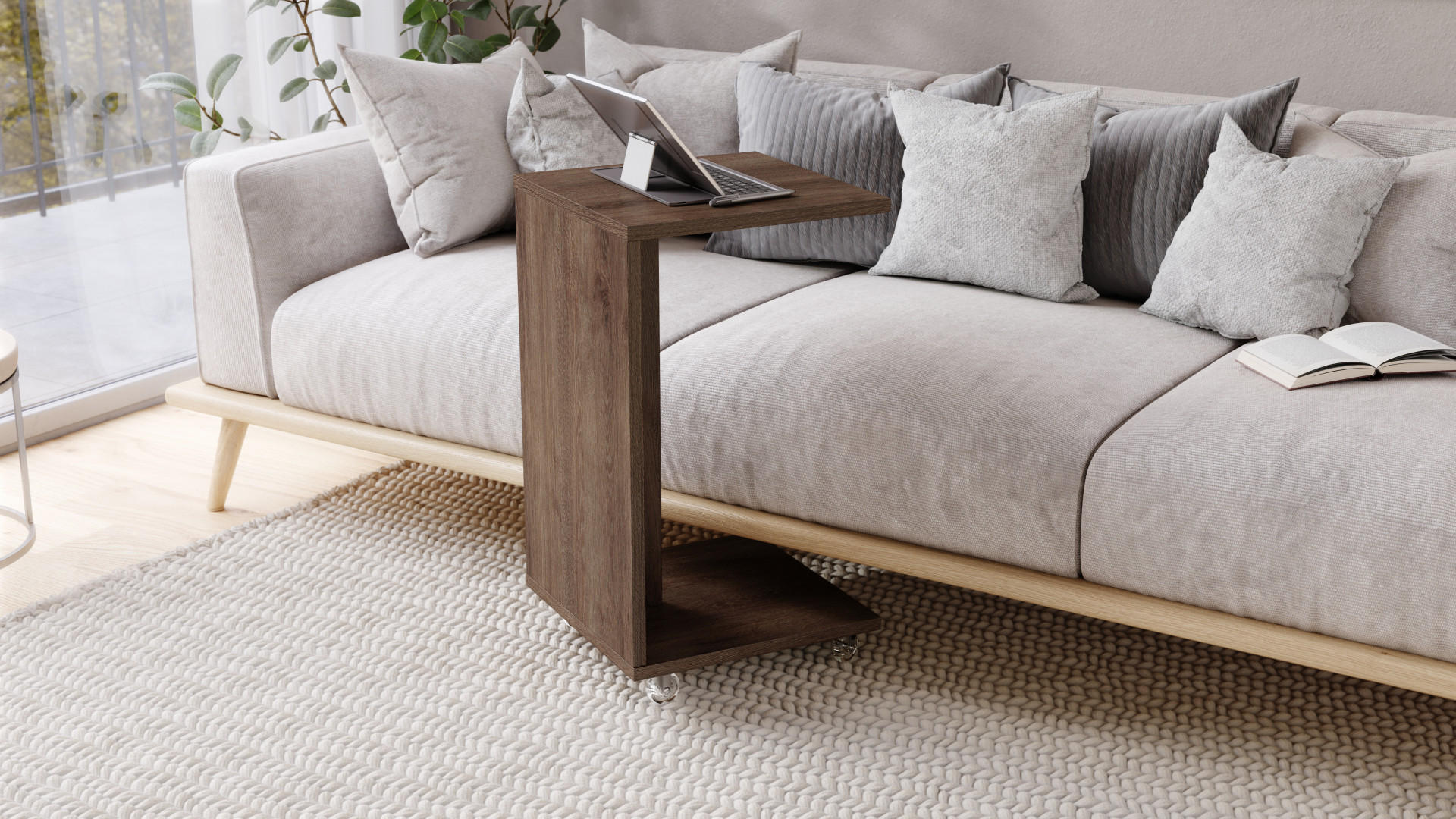 BEISTELLTISCH Rechteckig Eiche dunkel mit Ablage und Rollen - Braun, Holzwerkstoff (40/40/66cm) - designimpex