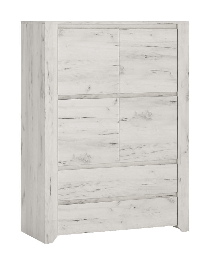 KOMMODE Emmi in Weißeiche – Highboard 84 x 116,3 x 40,2 cm - Weiß, Holzwerkstoff (84/40/116cm)