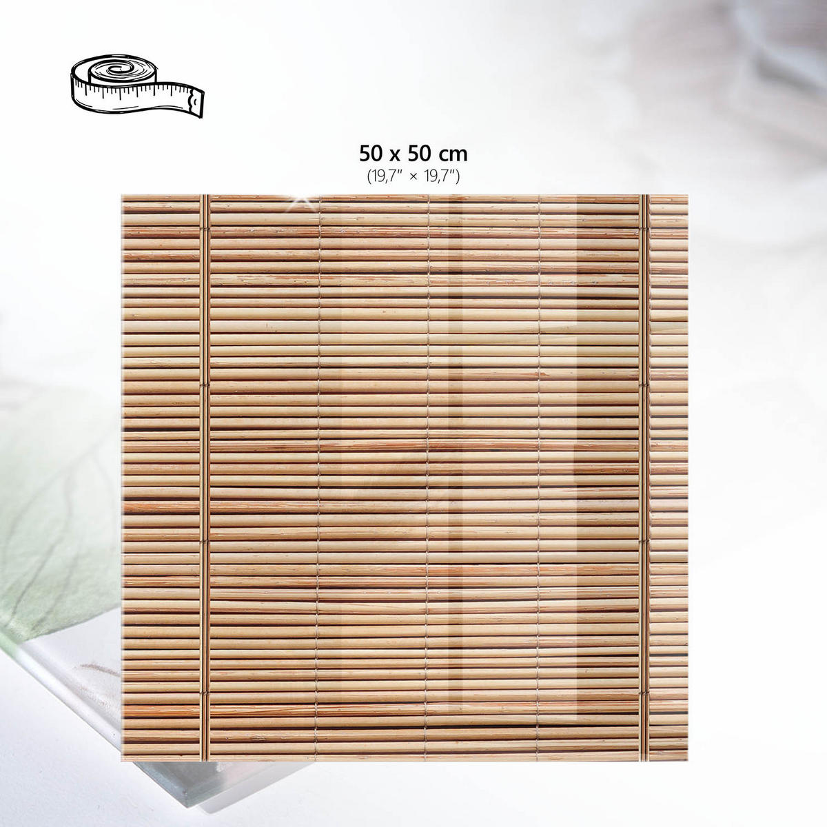 TISCHPLATTE 50x50 cm – Bambusrollos - Grau, Glas (50/50/0.4cm) - Wallfluent