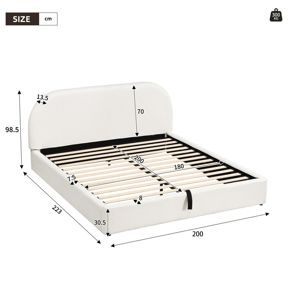 BETT mit Stauraum und Lattenrost 180 x 200 cm Bouclé Beige - Beige, Metall (180/200cm) - Meubliv
