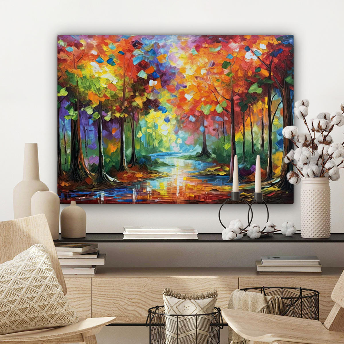 LEINWANDBILD Landschaft - Wald - Farben - Natur Wandbilder 80x60 cm - Multicolor, Textil (80/60cm) - MuchoWow