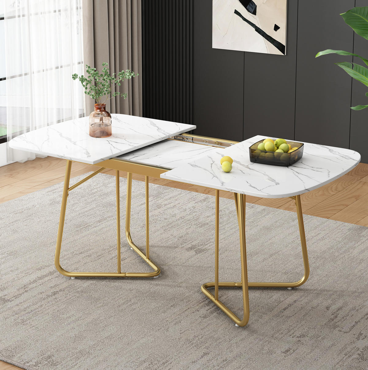 JEDÁLENSKÝ stôl 140/180/80 cm, MDF s mramorovým dekorom, biely, rozkladací - bridlicová, kompozitné drevo (180/80/75cm) - BEAOK