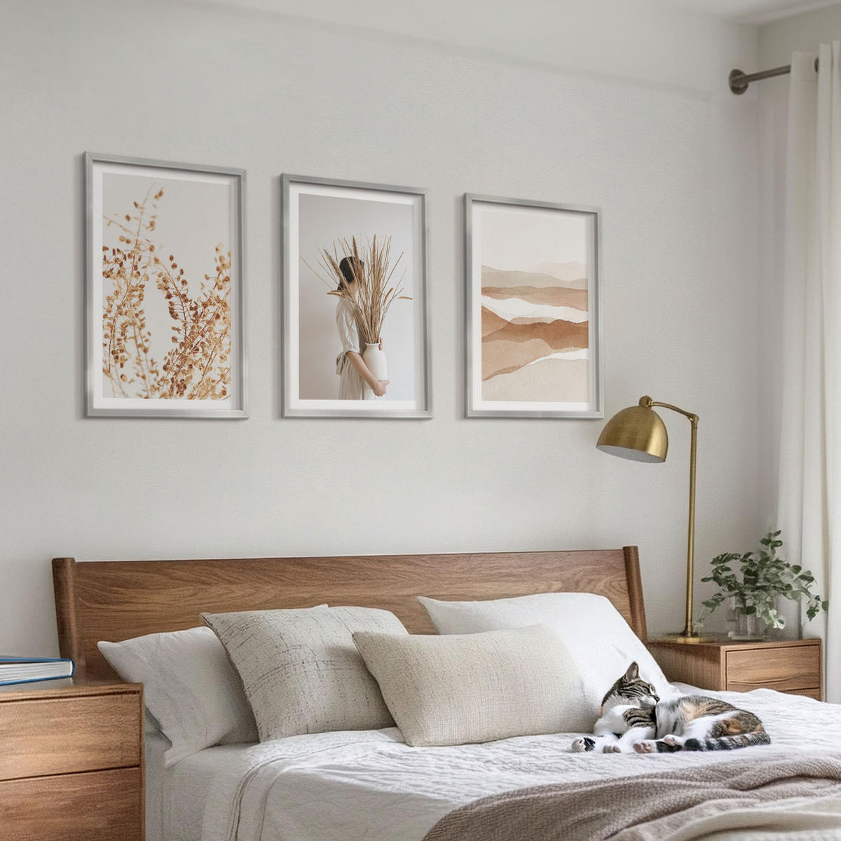 WANDBILDER 3er Set - 40x60 cm Silberner Rahmen - Rustikale Boho-Blumenmotive - Silberfarben, Kunststoff (40/60cm) - ArtPrintCave