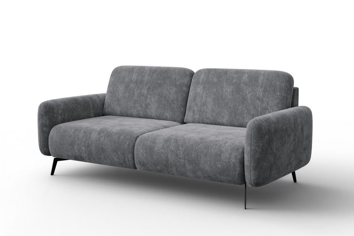 SOFA FEBE 3-Sitzer, grauer Chenille-Stoff - Schwarz/Grau, Holz/Textil (190/82/96cm) - Wozimo
