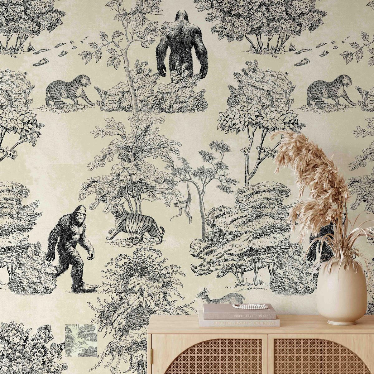 TAPETE Bigfoot aus echtem Papier, 200x280cm, 8 Bögen - Schwarz, Papier (200/280cm) - WALLPAPERS4BEGINNERS