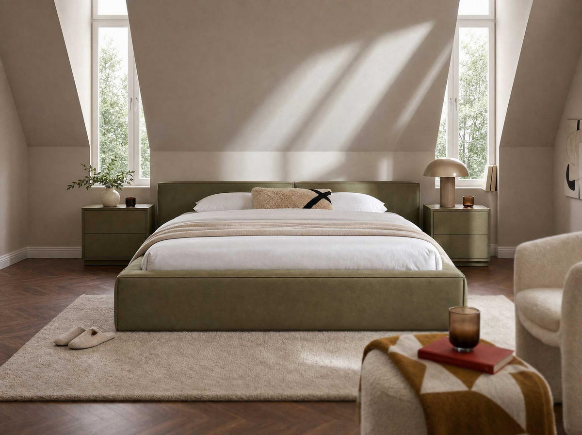 POLSTERBETT Jodie XL Low Olive 160/200 cm Samt mit Bettkasten - Olivgrün, Textil/Metall (160/200cm) - wonello