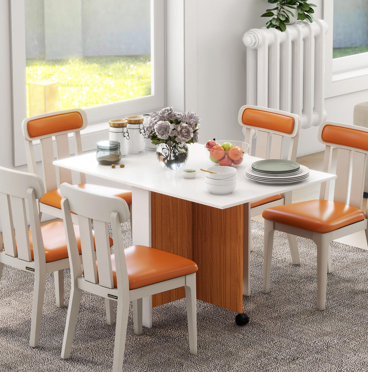 KLAPPTISCH 120/80/73 cm, seitlich ausklappbar und mobil auf Rollen - Weiß, Holzwerkstoff (120/80/73cm) - BEAOK