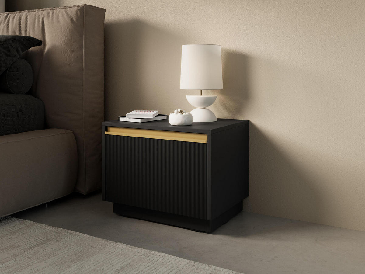 NACHTTISCH ROYAL Schwarz, Gold 54x39x42 cm - Goldfarben/Schwarz, Holzwerkstoff (54/42/39cm) - FURNLUX