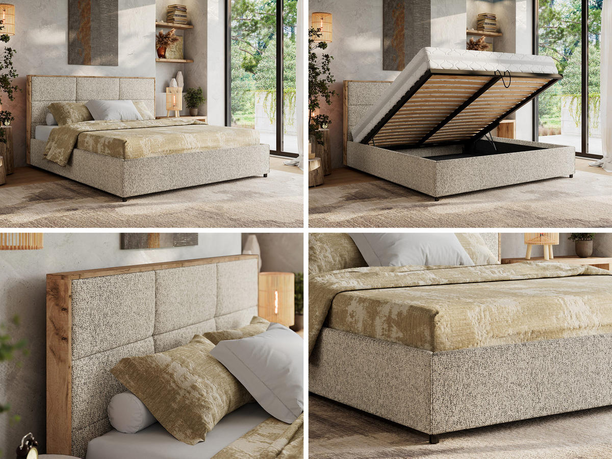 POLSTERBETT LERIO CLASSIC 140/200 - Dunkelbeige Strukture - ohne Matratze - Bronzefarben, Textil (140/200cm) - MKS