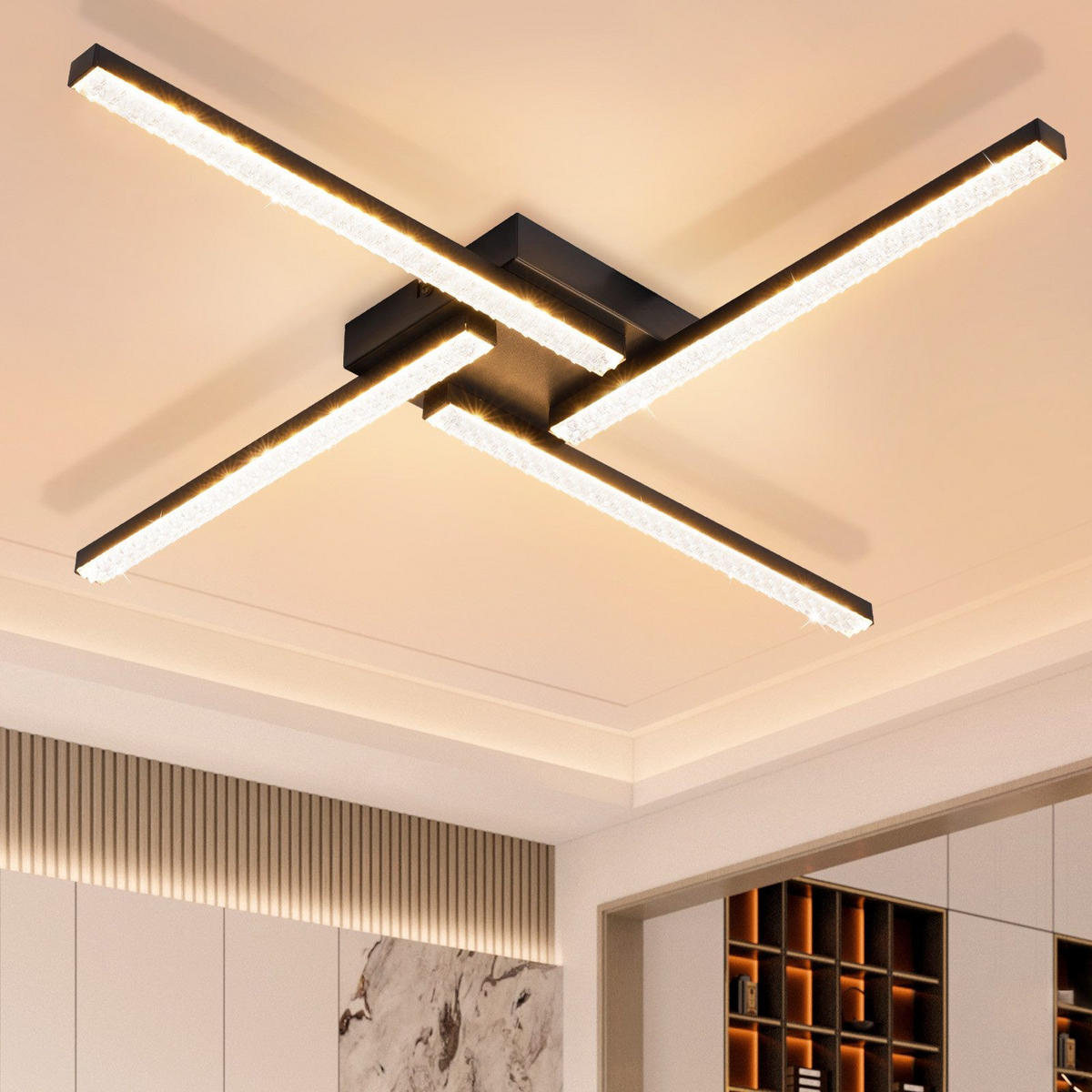 DECKENLEUCHTE LED 4 Flammig Schlafzimmerlampe Kristall Warmweiß 45.5CM - Weiß, Kunststoff (56.6/56.6/7.5cm) - ZMH