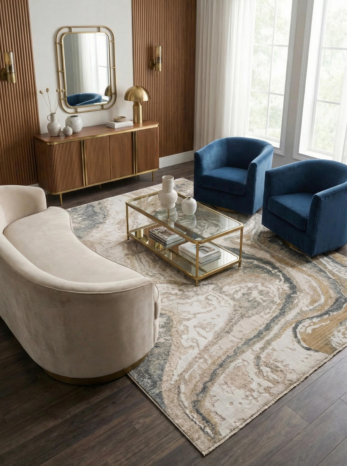 TEPPICH Velours abstrakt Marmoroptik pflegeleicht strapazierfähig Naturtöne SIENA-Elsa, Grau-Beige 200x300 cm - Grau, Textil (200/300cm) - KADIMA DESIGN