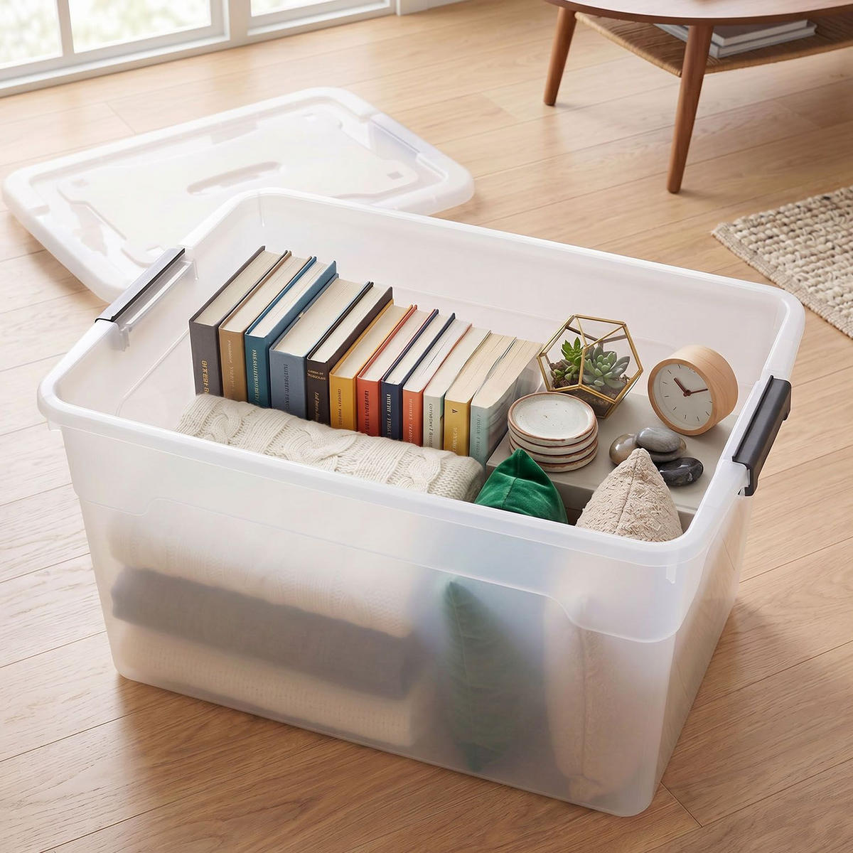 AUFBEWAHRUNGSBOX mit Deckel 45L semitransparent (4er-Set) - Weiß, Kunststoff (38/30/52cm) - Juskys