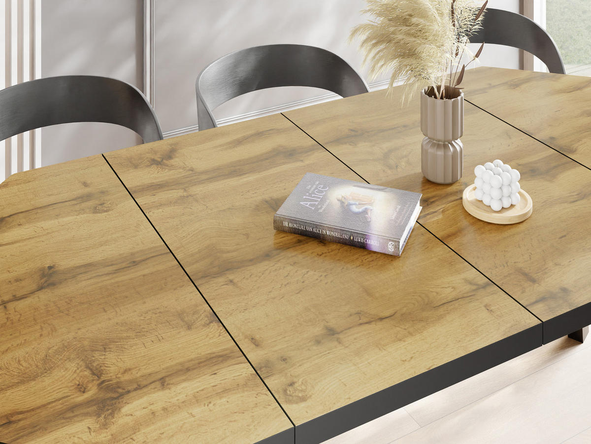ESSTISCH Desmond achteckiger ausziehbarer, Wotan Eiche 100-150/100/76 cm - Eiche Wotan/Schwarz, Holz/Holzwerkstoff (100/100/76cm) - WFL GROUP