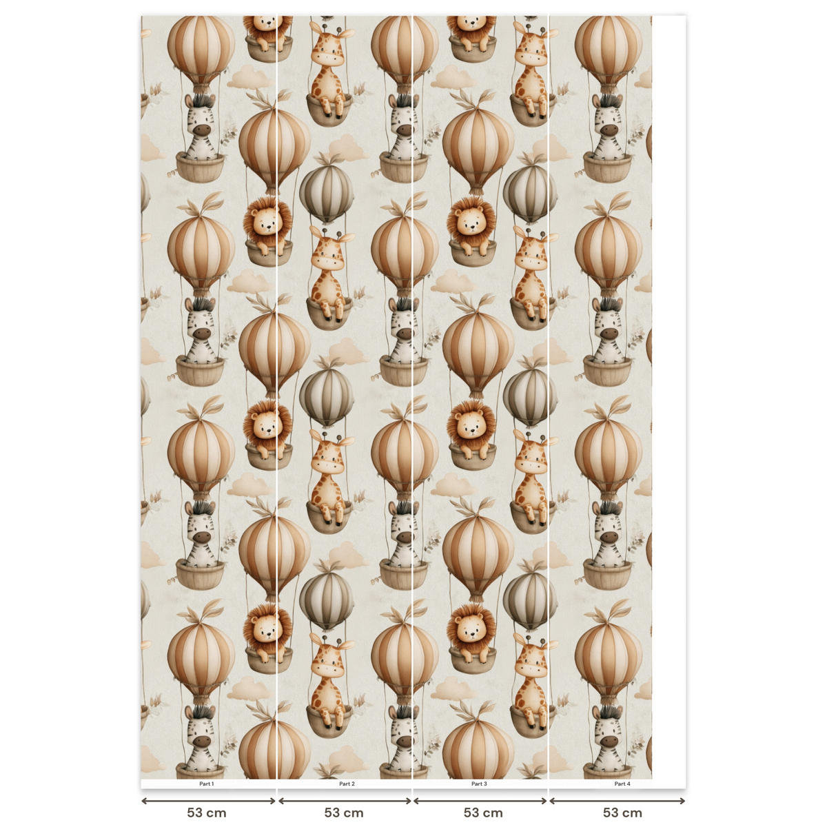 KINDERTAPETE - Safari - Heißluftballons - Taupe - 200x300 cm - Beige, Papier (200/300cm) - OnlyWow