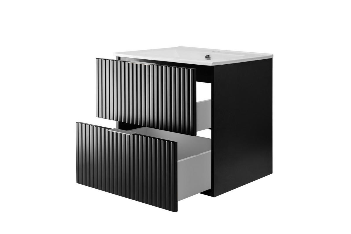 WASCHBECKUNTERSCHRANK, Schwarz, 60 x 57 x 46 cm, silberner Griff, ohne Arbeitsplatte - Silberfarben/Schwarz, Holzwerkstoff (60/57/46cm) - 3XE LIVING
