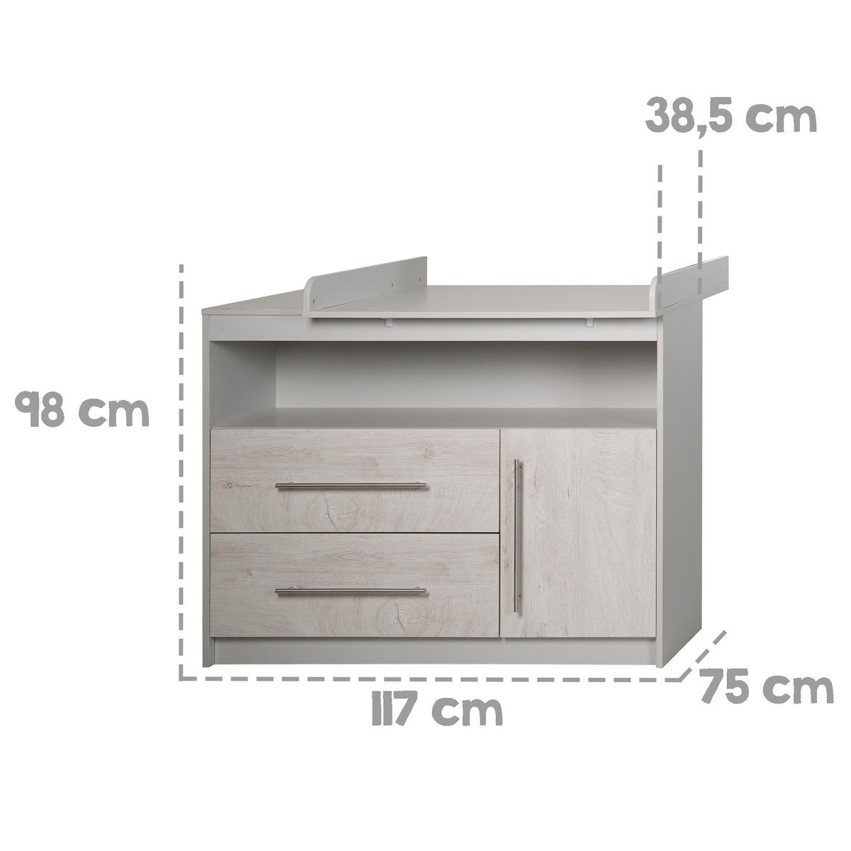 BABYZIMMER-SET Maren 2, mit breiter Wickelkommode, 2-teilig - Hellgrau, Holzwerkstoff (76/80/142cm) - Roba