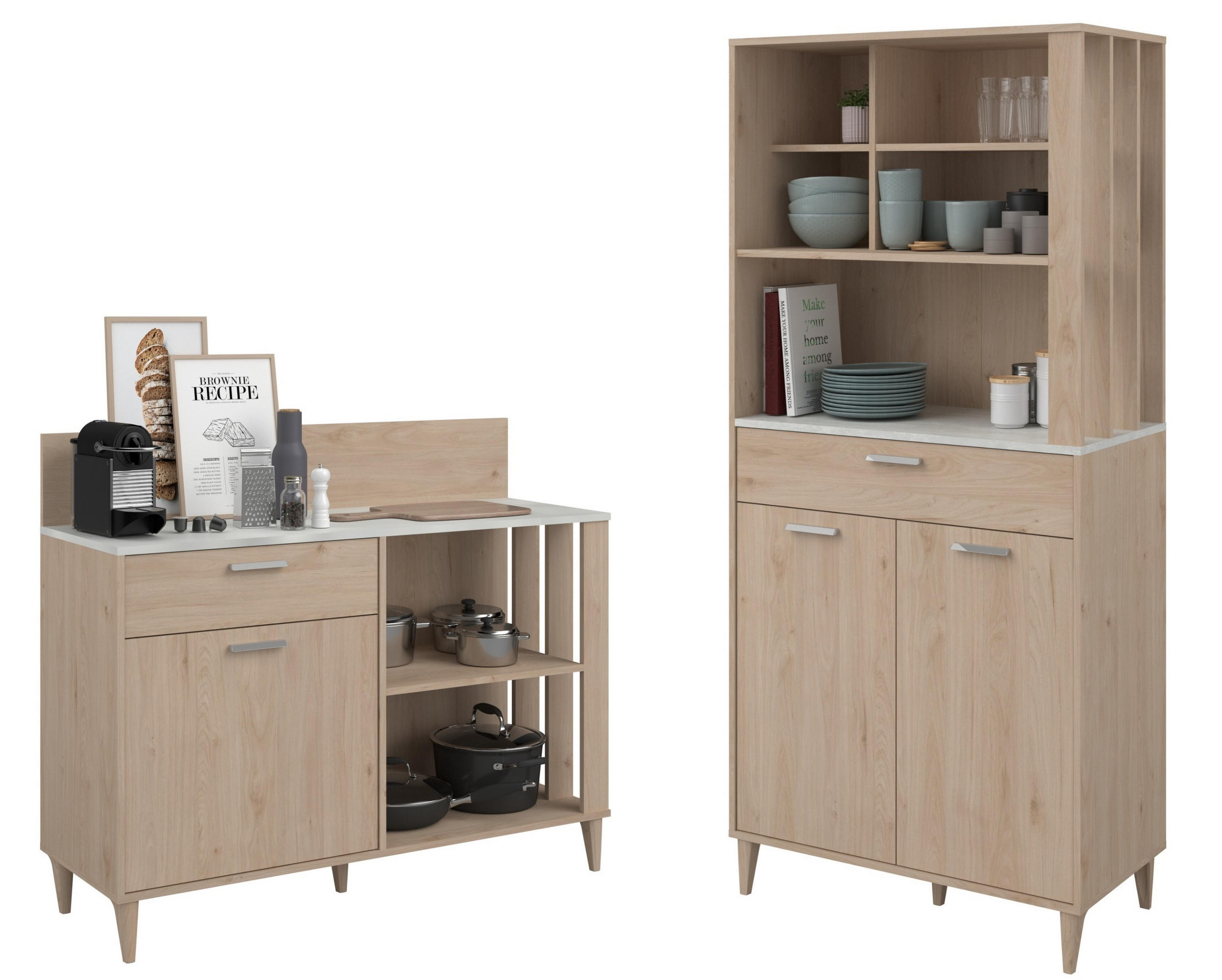 KÜCHENMÖBEL Gala 2 in Jackson Eiche und Beton Optik 2teilig Küchenbuffet mit Beistellschrank - Braun, Holzwerkstoff (80/200/120cm)