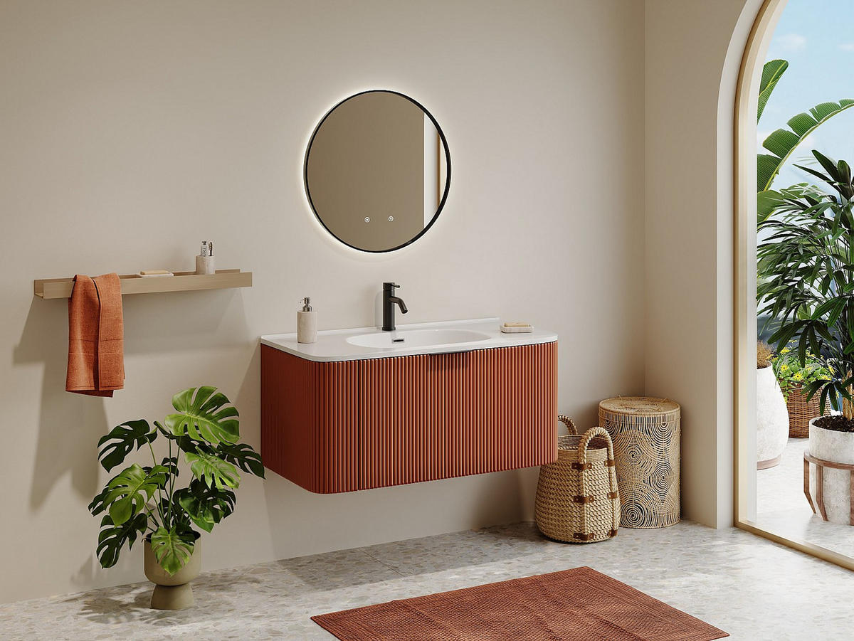 EINZELWASCHTISCH - 99 cm x 50 cm - Holz, Platte - Terracotta - LOMERI - Terracotta, Holz (99/45/50cm) - Vente-Unique