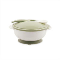 KINDERGESCHIRR Kinderschüssel mit Löffel hellgrün Deckel, Schutzdeckel, griff, Griffe, Saugnapf, rutschfest, 250 ml - Grün, Kunststoff (14/7/14cm) - Lorelli