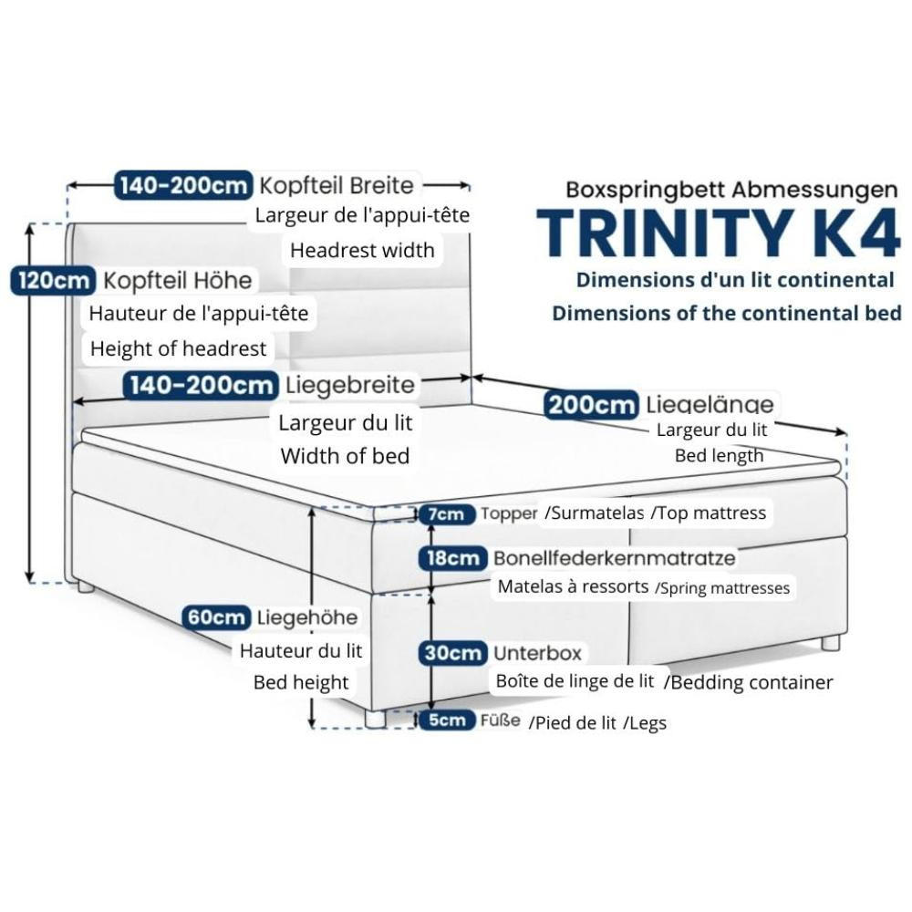 Thumbnail - Best For Home Boxbett, Beige, Textil, Höhe ca. 18 cm, Rechteckig, 140x200 cm, Schlafzimmer, Betten, Boxspringbetten