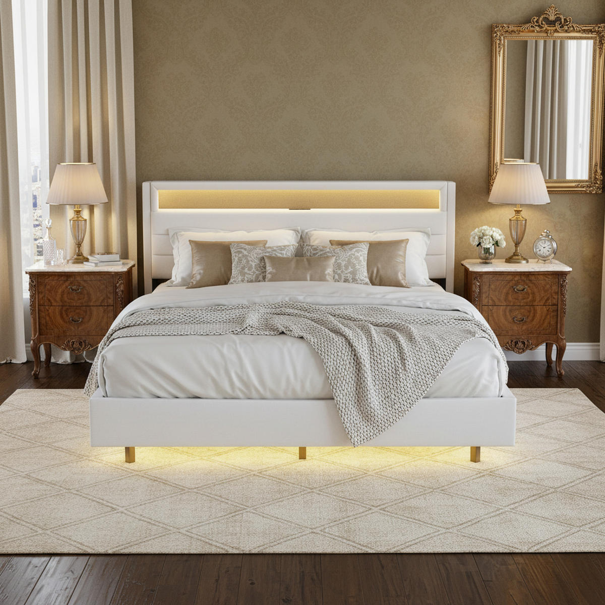 POLSTERBETT 140x200 cm in Leinen-Optik Beige - Beige, Textil (140/200cm) - Urban Meuble